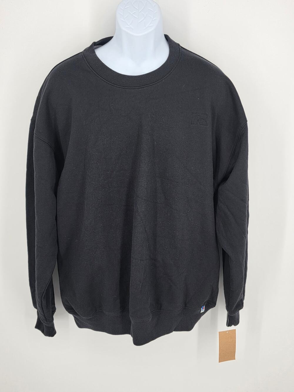 NWT Russell Athletic Sweatshirt Large L Black Crewneck Boxy Thick Gorpcore Y2K
